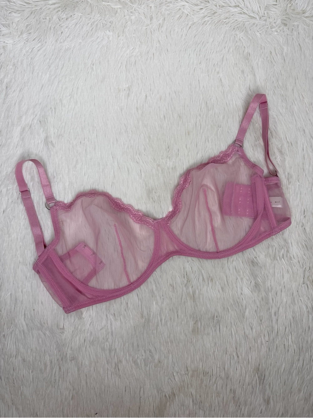 FLEUR DU MAL / pink Bisou sheer tulle fuller cup demi lingerie bra / 32G